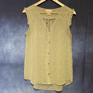 Matilda Jane Tan butterfly designs Tie-Neck Sleeveless Blouse